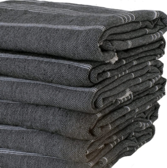 Quick Dry Beach Towel Turkish Cotton Flat Weave Peshtemal Black Striped Pool Spa - Picture 2 of 7